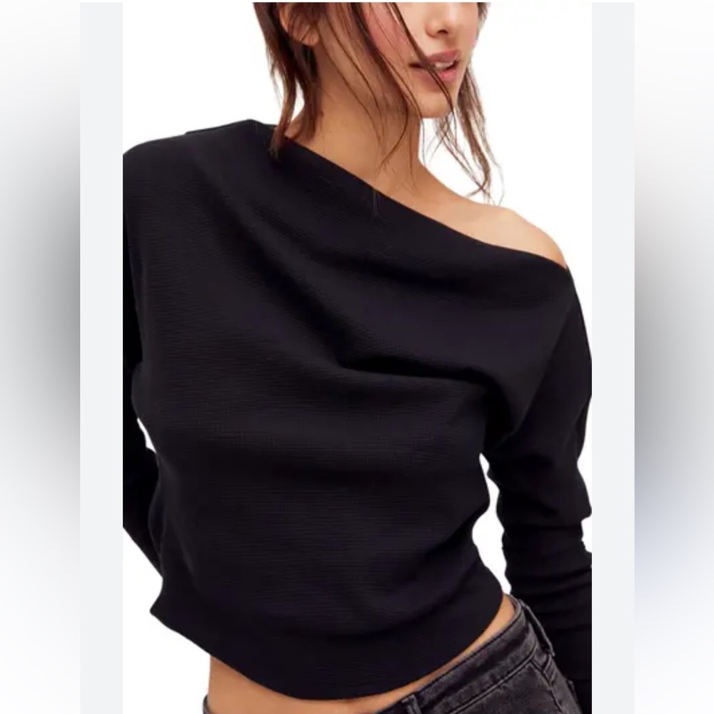 Free People we the free Black Fuji Off-Shoulder Top Size XS